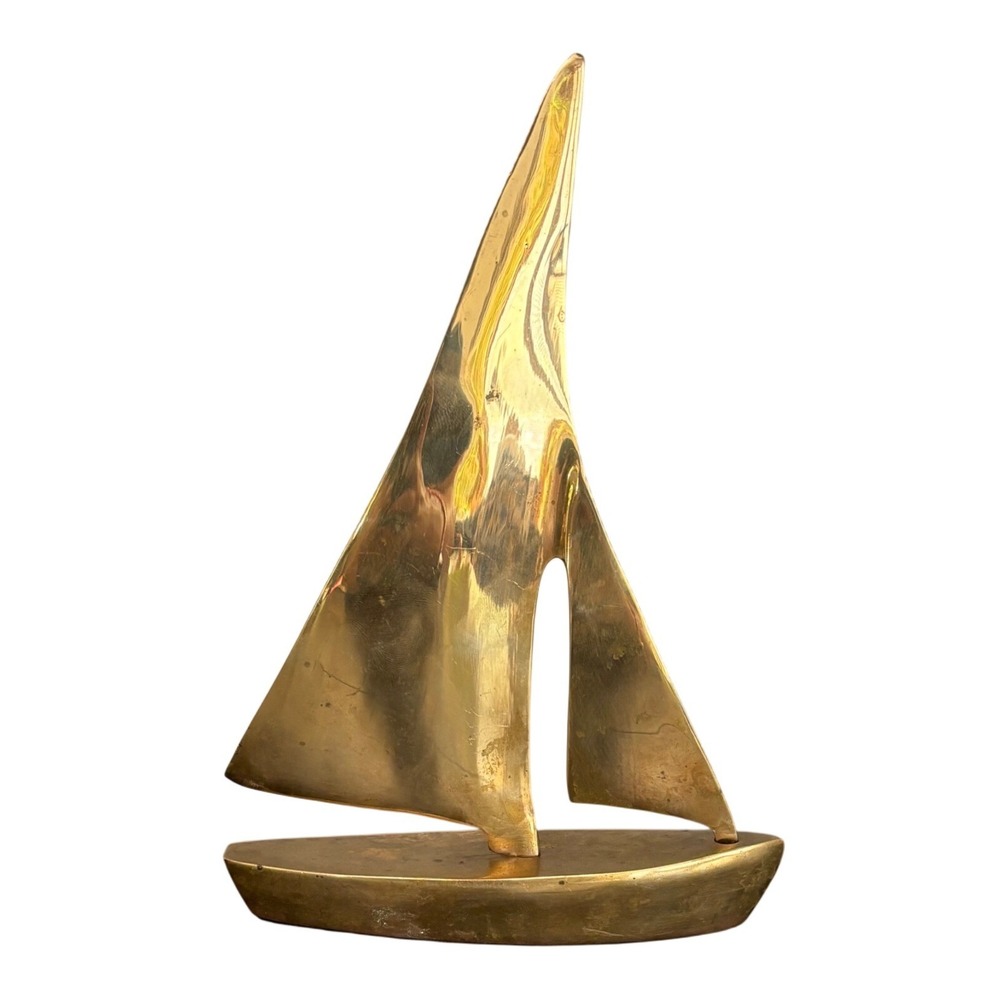 Vintage Solid Brass Sailboat Sculpture | MCM | Nautical Decor | 8 Inch